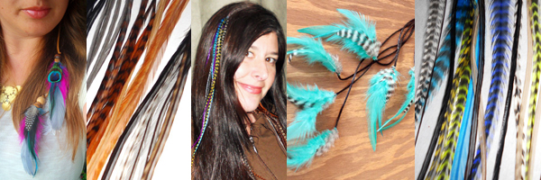 Women with hair feather clip-in extensions