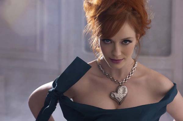 Christina Hendricks cleavage shows off Vivienne Westwood jewelry