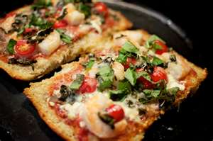 Skordalia, shrimp and herb Greek Pizza