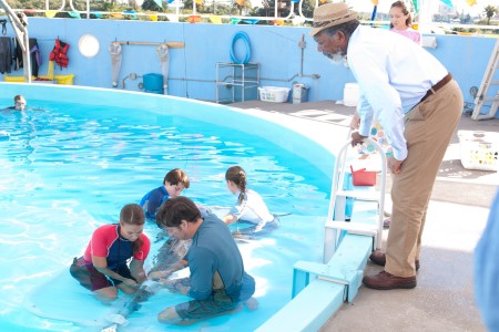 Morgan Freeman on the set of Dolphin Tale