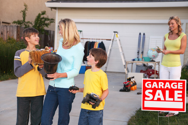 Family at garage sale