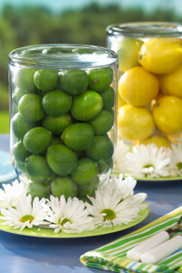 Fresh lemon and lime vases
