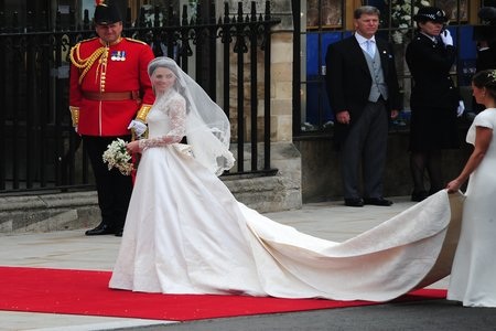 Princess Catherine making a grand entrance with her wedding dress