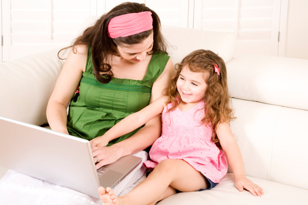 Mom and preschooler on computer