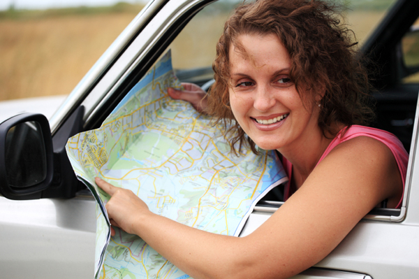 Woman on road trip