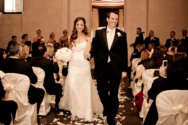 Bride and groom at wedding reception