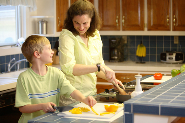 Mom and son cooking