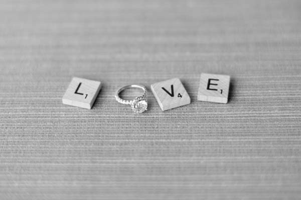 Engagement ring with scrabble tiles
