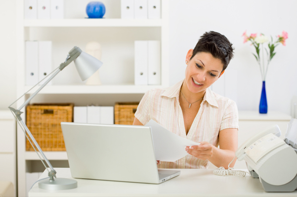 woman in home office