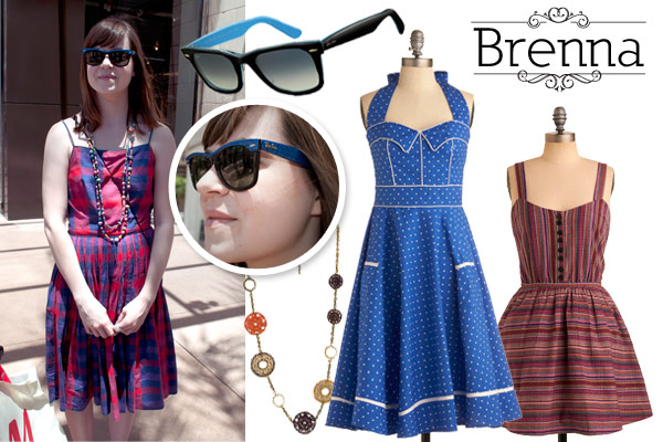 vintage style dresses, necklace and sunglasses