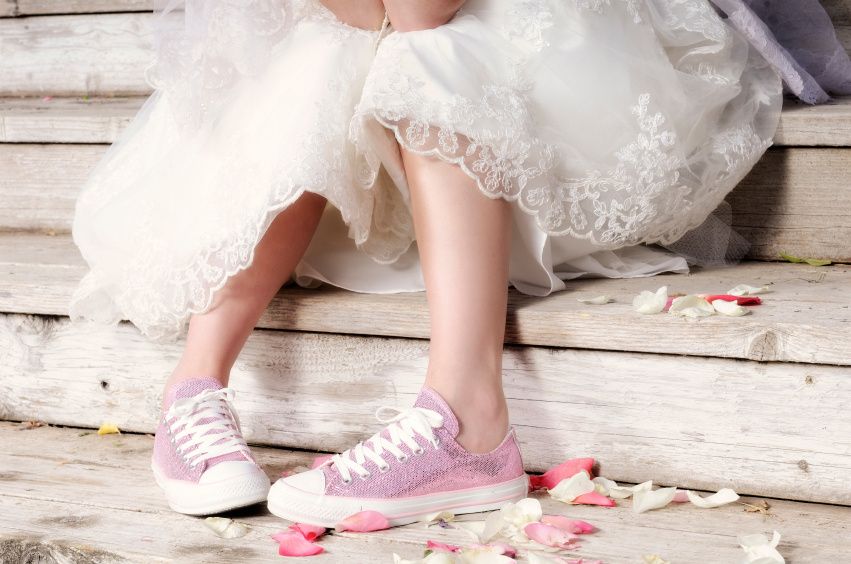 unconventional bride waiting on steps