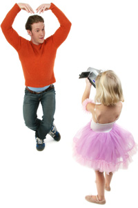 Dad and daughter making video