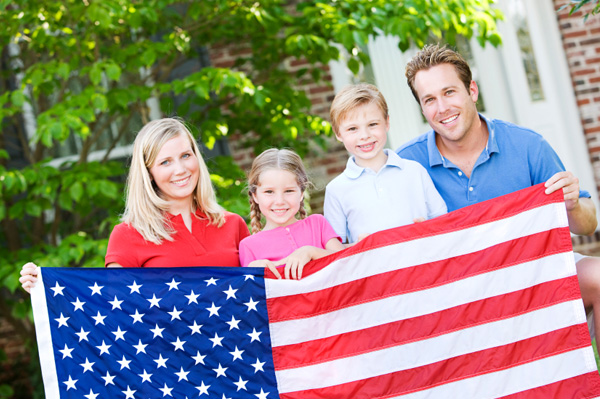 Family with American flag
