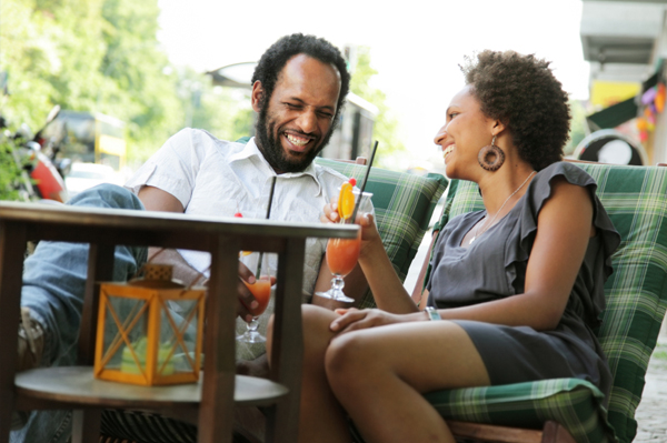 Couple relaxing on patio