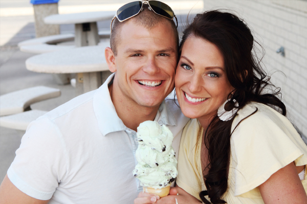 Couple sharing ice cream