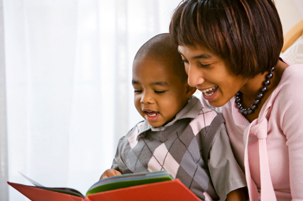 Mom and son reading