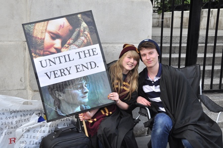 Harry Potter fans line up in London