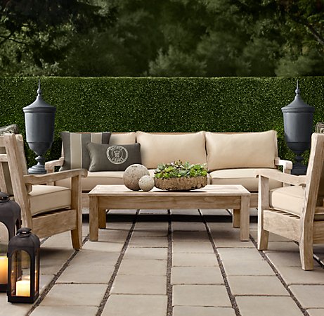 sofa and coffee table from Restoration Hardware