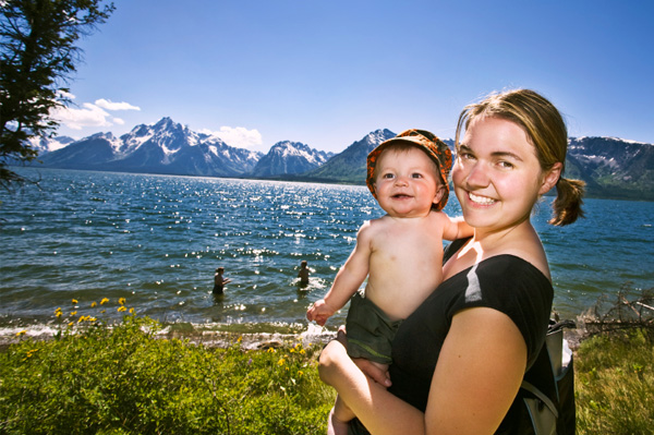Woman at national park with baby