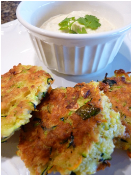 zucchini cakes with green chile sauce