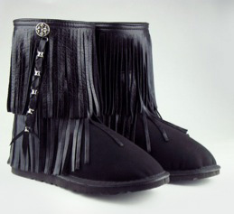 Kettle Black ankle strap fringe boots