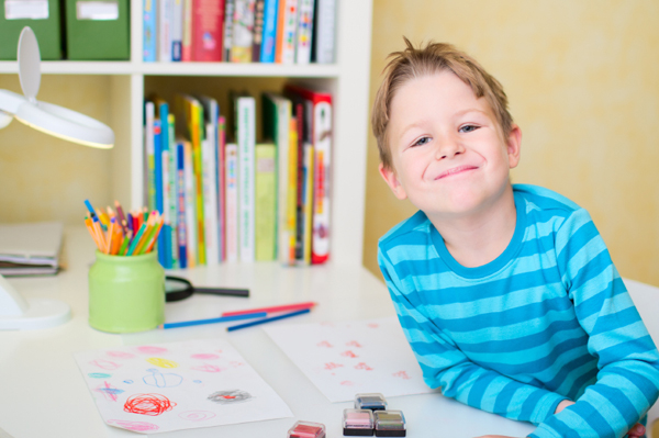 Boy in homework nook
