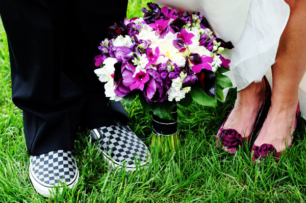 Bride and groom with funky shoes