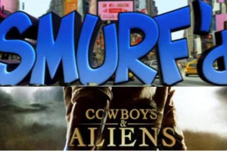 The Smurfs and Cowboys and Aliens tie