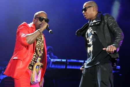 Jay-Z and Kanye West performing on stage