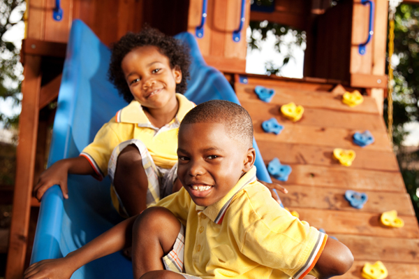 Kids playing on slide