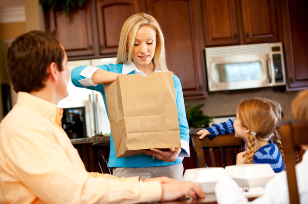 Mom with takeout food