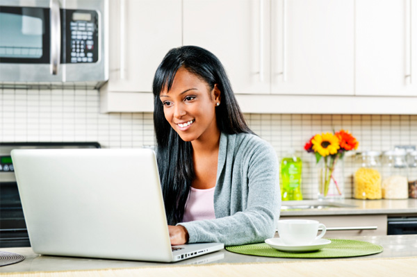 Woman chatting on online forum