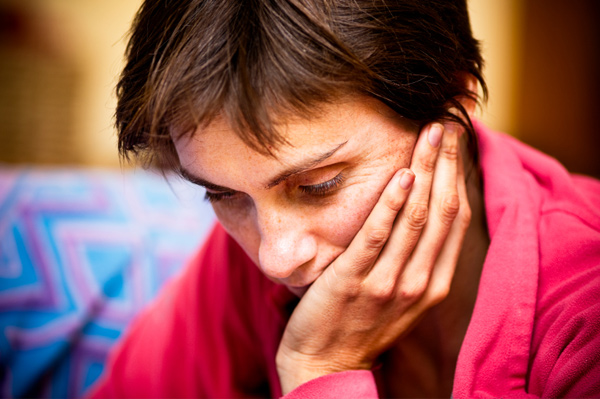 Woman with psoriasis depression