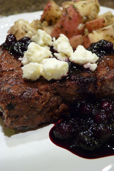 Blueberry, balsamic and feta sirloins