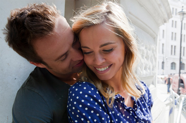 Couple embracing outdoors