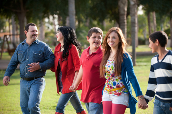 Family going for a walk