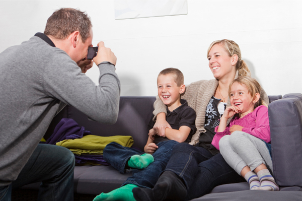 Family making memory book