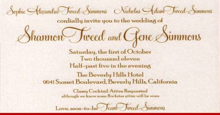invitation of gene simmons and shannon tweed wedding