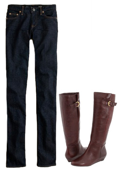 Seen here:J. Crew matchstick jeans & Steve Madden boots