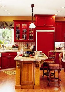 Vibrant red cabinets