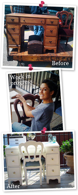 Jillian Harris refurbishes a desk and chair from vintage shop