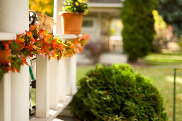 Porch decorated for fall