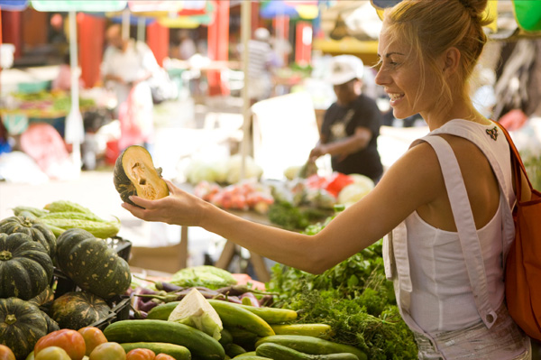 Woman shopping locally