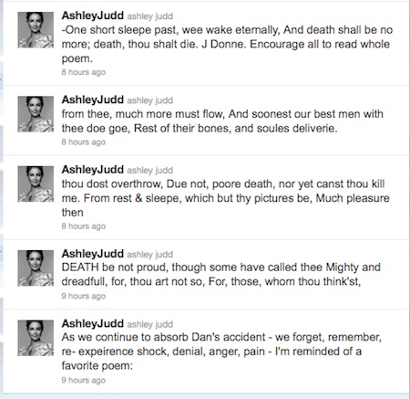 Ashley Judd tweets poem about Wheldon's death