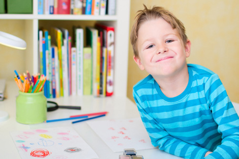 Boy in homework nook
