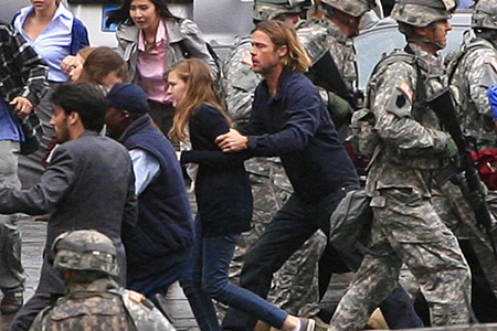 Brad Pitt on World War Z set