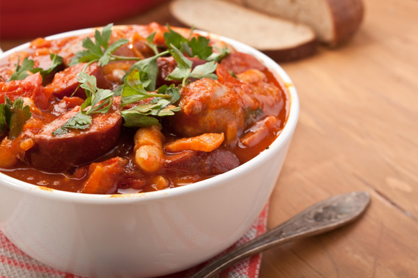 Chorizo, lentil tomato soup