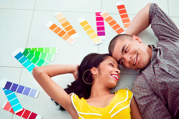 Couple with paint samples
