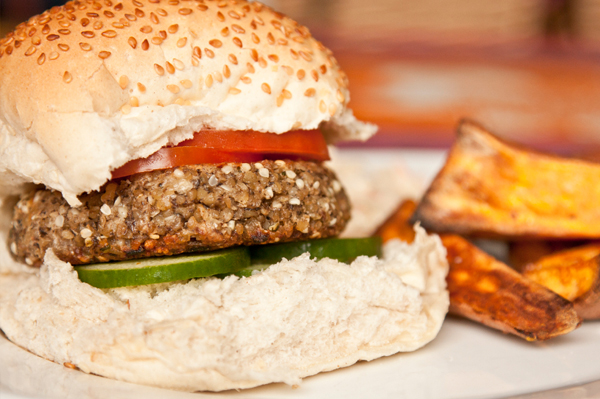 Carrot, rice, nut veggie burger