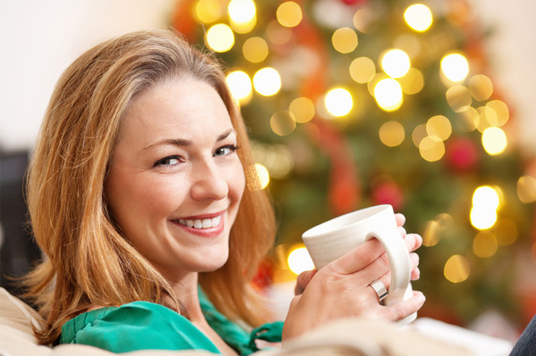 Woman drinking green tea